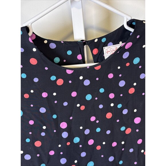 Vtg 80s Secretary Dress Sz 14 Polka Dot Ruffle Sh. Pads Skirt Midi Length - Picture 6 of 9